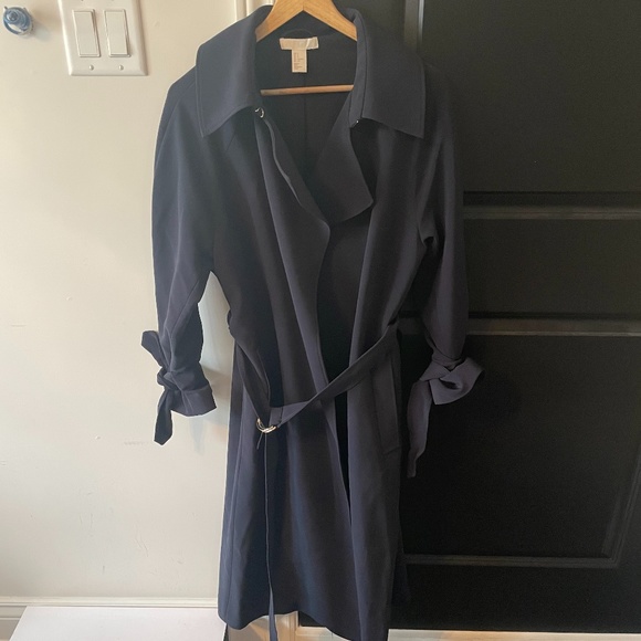 H&M Long Belt Trench Coat Navy - Picture 1 of 3